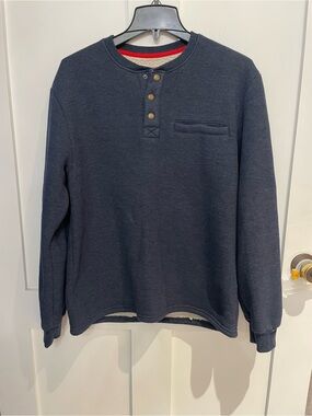 Men's Navy Waffle Henley Sherpa Lined Pullover Medium